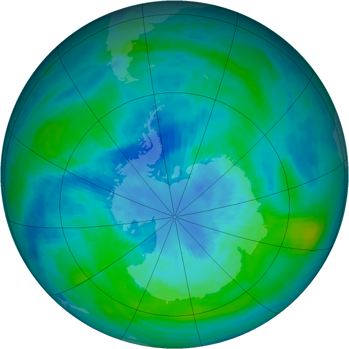 Antarctic ozone map for 25 March 1989